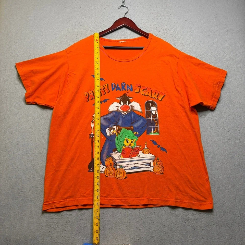 Looney Tunes T-Shirt Mens OSFA Orange Halloween Sylvester Tweety Vintage 90s 2XL